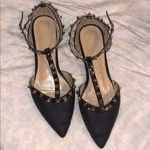 Rock stud heels black gold ankle strap sz euro 39